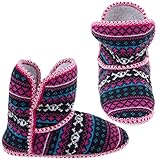 Chatties Fuchsia Skull Fair-Isle Bootie Slippers for Women