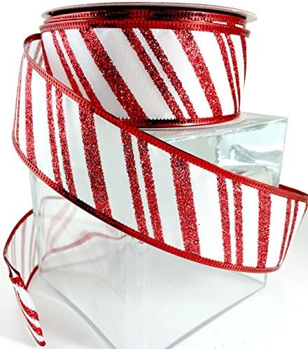 Red and White Candy Cane Striped Ribbon 10 Yards Wired 1.5 Inch
