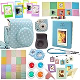 Fujifilm instax mini 8 accessories - Blue Mini 8 Case - Mini Book Album - Mini 8 Selfie Len - Mini 8 Filter - Camera Strap - Photo Frame - Decor Sticker Borders - Wall Decor Frame Set11(Blue/ dots)