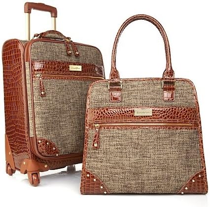 Samantha Brown Tweed 21" Upright & Shopper Tote ~ SAMANTHA BROWN 2-piece Travel Set - TAN