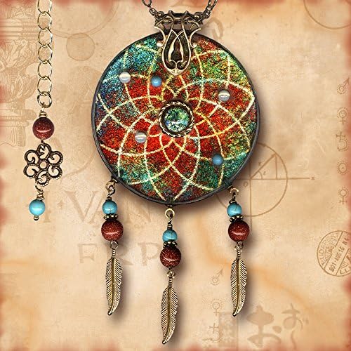 Dreamcatcher Shimmerz Necklace - Reversible Glass Art - Symbolz - The Ancient Mysteries Collection - Magical Woven Spider Web Dream Catcher