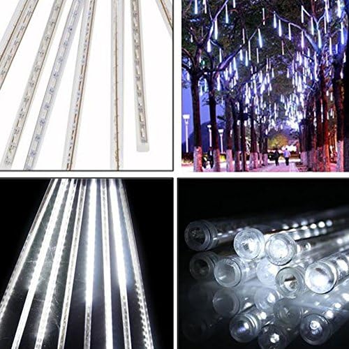 TINNZTES 8 Tubes 50CM Meteor Shower Rain LED Lights Icicle Falling Cascade Tree Light for Wedding Christmas Xmas New Year Party Garden Fence Mall Hotels Celebration Decoration Lighting (White)