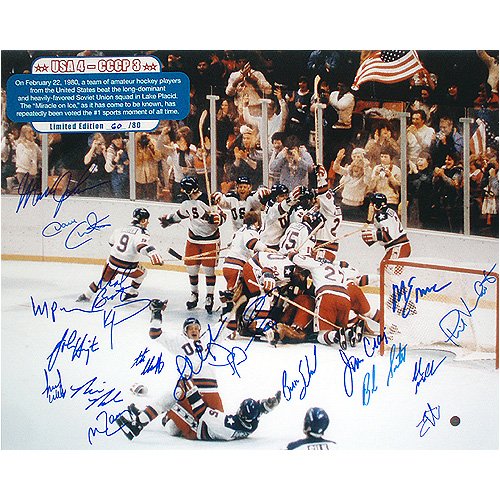 1980 USA Hockey Team Signed Celebration 16x20 Photograph LE 80