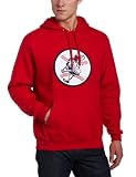 MLB Men's Cleveland Indians 1975-1976 Cooperstown Felt Tek Patch Long Sleeve Hooded Fleece Pullover (Athletic Red, Medium)