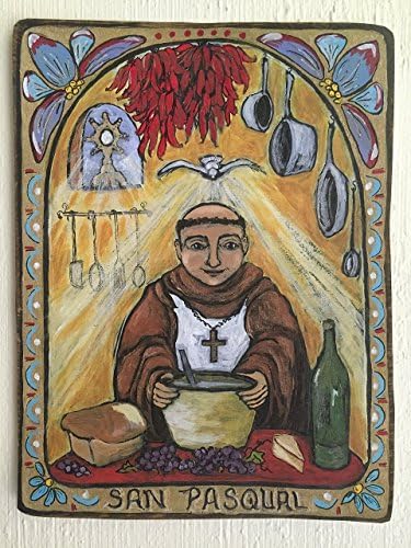 000 Kitchen saint San Pasqual gift for all things foodie chef baker Mom Cook patronSt of chefs icon Retablo icon new mexico chili peppers handmade