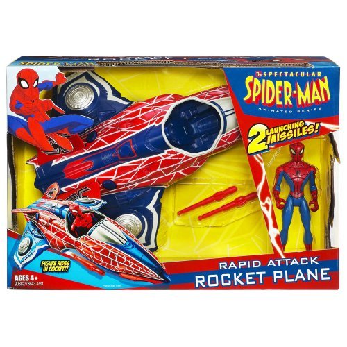  Hasbro Spiderman Animated Vehicles with Figure - Spiderman Rocket Plane