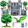 Huge Medieval Castle, Dragon, Knight Wall Mural Sticker