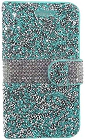 Galaxy Note4 Case and Wallet with Credit Card Holder, Cinema Mode and Diamond Bling (Blue)