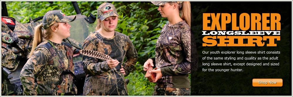 Two Teenagers By Hunting Buggy Wearing the Russell Outdoors Explorer Long Sleeve Shirt