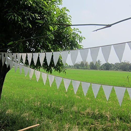 Off-White Cotton Bunting Banner Pennant Flags Garland in Cotton stitched on Ribbon 10 Yards - 30 Ft