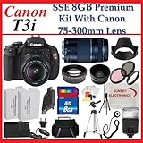 Canon EOS Rebel T3i (600d) SLR Digital Camera w/ Canon 75-300mm Lens, 3 Ext ....