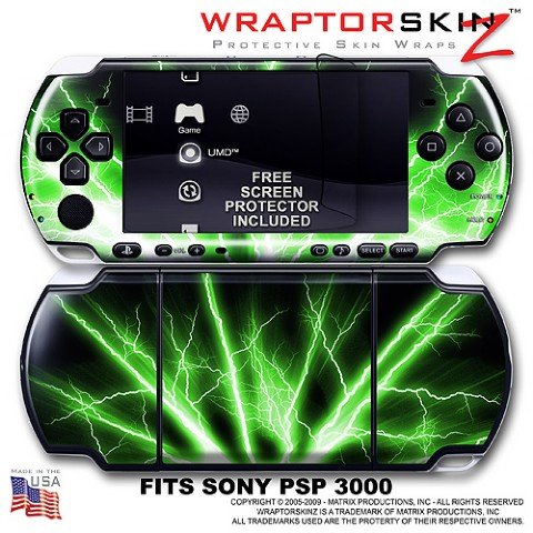 Lightning Green WraptorSkinz Skin and Screen Protector Kit fits Sony PSP 3000