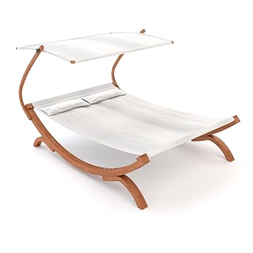 Luxus Doppel Sonnenliege Panama 230x180x170 Cm Mit Verstellbarem Sonnendach Hangemattengestell Fur 2 Personen Holz Sales De