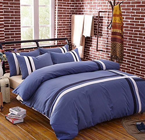 Dark Blue Stripes Business Men's Bedding Set,Cotton,Queen King Comforter Cover,Simple Stripe Bedding Set,Soft Comforter Cover Sets, Bedding Set, (Queen)