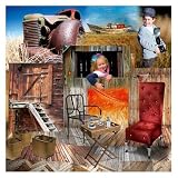 Reproduction artistique “Collage rustique” – 80x80x4 cm – Image sur toile, toile avec châssis. Très haute qualité!