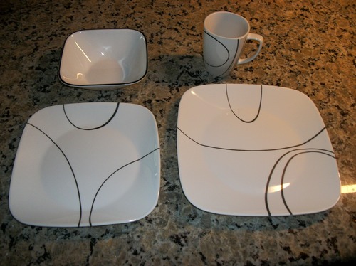 Corelle Simple Lines Square 16-Piece Dinnerware Set, Service for 4