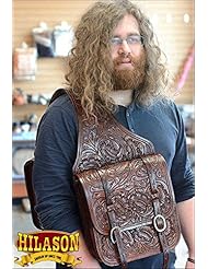 Pet Products: HILASON DARK BROWN WESTERN FLORAL HAND TOOL LEATHER COWBOY TRAIL RIDE HORSE SADDLE BAG - HOUSTON SADDLERY