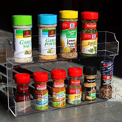 Clear Acrylic Wall Mounted / Counter Top 2 Tier Spice Rack / Kitchen