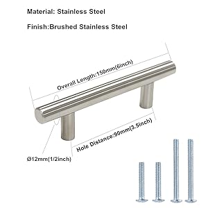 Homdiy Brushed Nickel Cabinet Pulls 5 Pack 3 5in Hole Center T Bar