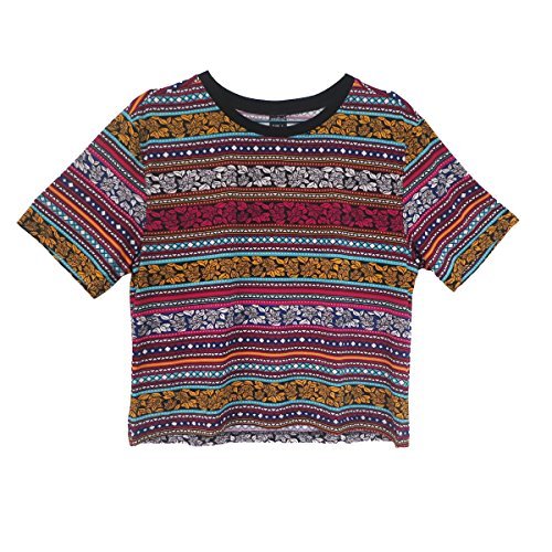 Aurora Women's Tops Vintage Totem T shirt Tribal Short Sleeve Crop casual Size L DT72