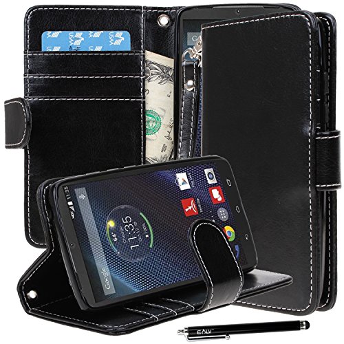 Motorola Moto Droid Turbo case, Moto Droid Turbo Flip Case, E LV Moto Droid Turbo Case Cover - Deluxe PU Leather Flip Wallet Case Cover for Motorola Moto Droid Turbo XT1254 with 1 E LV Stylus - Black