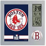 BOSTON RED SOX (7 x 7) DESK CLOCK w/ LCD Display of Time, Temperature, Calendar, Alarm & Timer