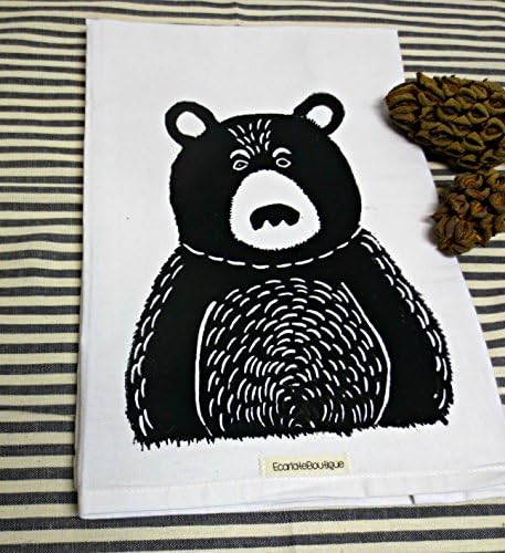 Flour Sack Tea Towel with Bear Block Print