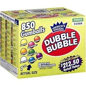 Dubble Bubble Gumballs 1" Diameter Variety Pack, 850 Gumballs