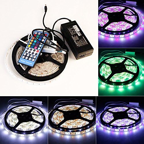 Goxi 16.4ft Rgbw Color LED Strip Light Kit, with 5050 300leds Waterproof Rgbw LED Flexible Lighting, Controller with 40-button Remote and 12v 5a Power Supply