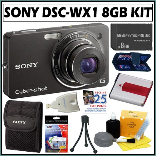 Sony Cybershot DSC-WX1 DSCWX1B DSCWX1 10mp Digital Camera + 8GB Deluxe Accessory Kit