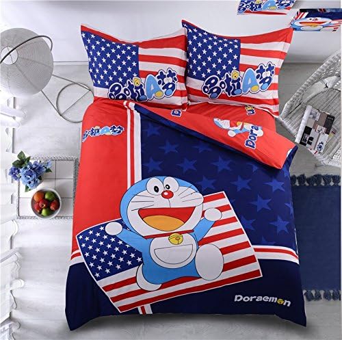 Trendslife Cotton Blend Lightweight Duvet Cover Sets, Doraemon Cartoon Pattern Design, Kits bedding comforter covers, 1 duvet cover 2 pillow shams (Single)