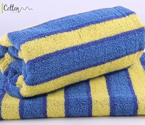 COTTON ZONE STRIPED 100% EGYPTIAN COTTON TOWELS, BLUE & YELLOW, HAND ...
