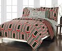 Contemporary Graphic Geometrics Red Black Gray Cotton Comforter Set