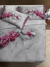 Ipersan Asian Fine-Art Parure Copripiumino Fotografico, Piazzato, Cotone, Grigio/Rosa, Matrimoniale