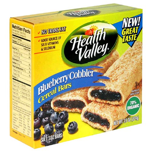 Health Valley Cobbler Cereal Bars, Blueberry, 1.3-Ounce Bars in 6-Count Boxes (Pack of 12) by Health Valley
