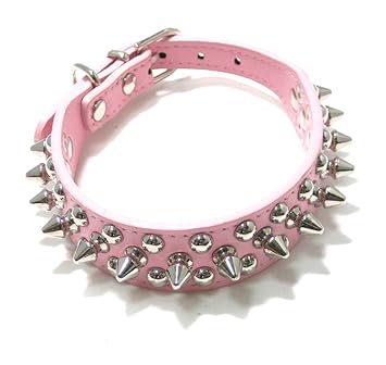【クリックで詳細表示】6色 選べる ワイルド トゲトゲ 犬 用 スパイク スタッズ 首輪 M サイズ (ピンク M)： ペット用品