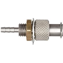 Female Luer Lock to Bulkhead Adapt 1/4-32 Nickel Plated Brass Tube ID 3/32" .105" Barb OD