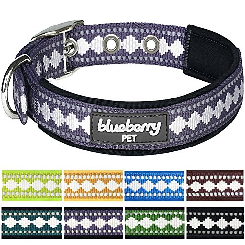 Blueberry Pet Classic Solid 1" Large Neoprene Padded Dog Collar in Purple Grey with Jacquard Pattern, Matching Leash & Harness Available Separately