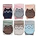 Deer Mum Girl New Fashion Cotton Stripe Socks with Cute Cartoon Cat Pattern 5 Pairs