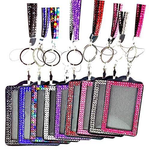 9 Color Hot Rhinestone Bling Lanyard Id Badge Holder