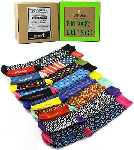 Mens Color Socks 8 Pack GREEN Fun Pattern Edition By DapperGanger