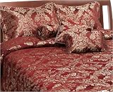 Floral Leaf 7 Piece Jacquard Queen Comforter Set, Burgundy