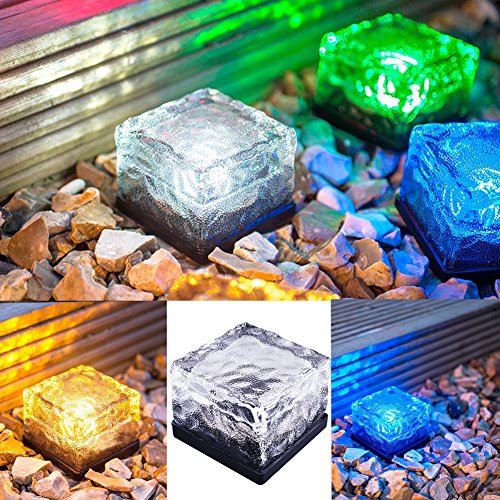WONFAST® Waterproof Solar Path Ice Cube Rocks LED Frosted Glass Brick Paver Garden In-groud Buried Light Ingroud for Outdoor Path Road Square Yard (Multi-colored)