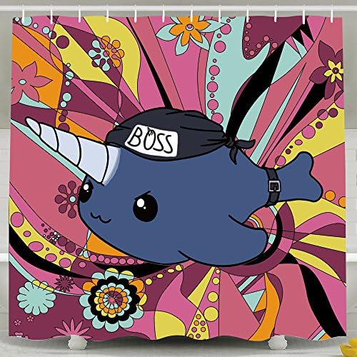 Leader Of Narwhal Biker Gang Shower Curtains 72*72inch For Home / Traval / Hotel With Hooks