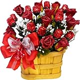 Sweetheart Chocolate Rose Candy Bouquet - 1 Dozen Red Chocolate Roses in a Gift Basket