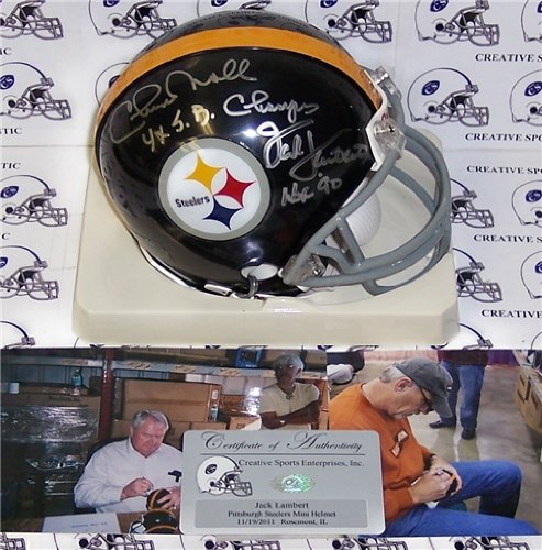 Chuck Noll & Jack Lambert Autographed/Hand Signed Steelers Mini Helmet