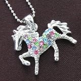 Silver Tone Ponytail Multi Color Horse Mustang Charm Pendant Necklace Fashion Jewelry