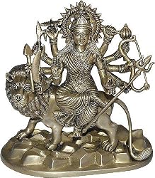 Durga Statues Hindu Goddess Sitting on Lion 8.5 x 4.25 x 9.5 inches