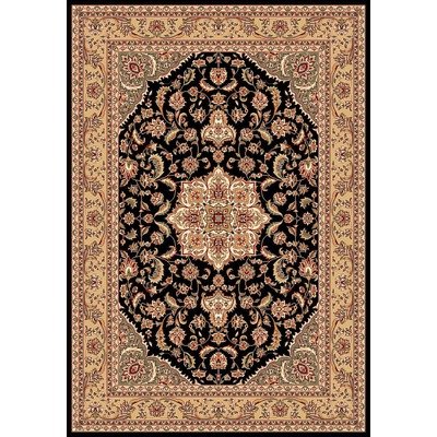 Kashan Cambridge Black and Beige Medallion Oriental Rug Size: 2
