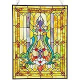 River of Goods 8225 25" Fleur De Lis Tiffany Style Stained Glass Window/Wall Panel